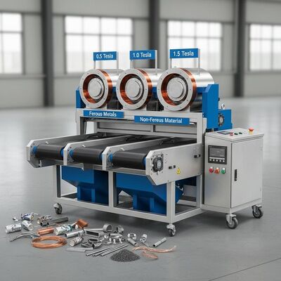 चुंबकीय क्षेत्र की तीव्रता 0.5 से 1.5 टेस्ला विद्युत चुम्बकीय विभाजक स्वचालित प्रणाली औद्योगिक धातु निष्कर्षण सुनिश्चित करना