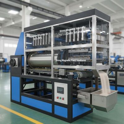 99 प्रतिशत तक की पृथक्करण दक्षता, मजबूत चुंबकीय क्षेत्र की तीव्रता और अनुकूलन योग्य सुविधाओं वाला ड्राई मैग्नेटिक सेपरेटर